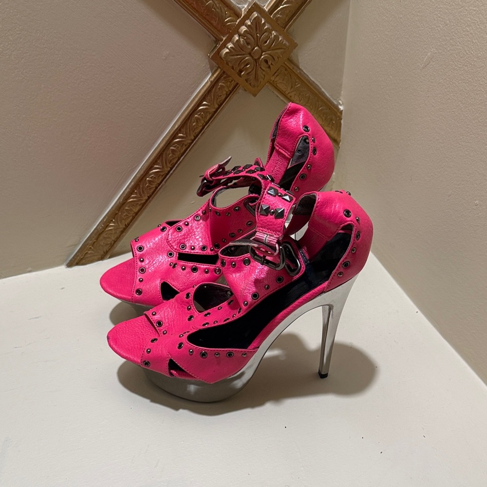 Fahrenheit Pink Heels with Silver Details
